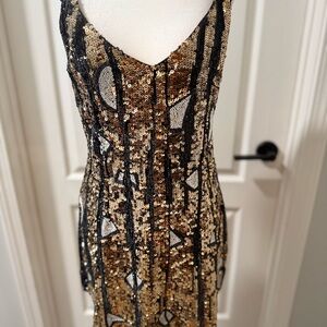 Free People Black & Gold Sequin Dress